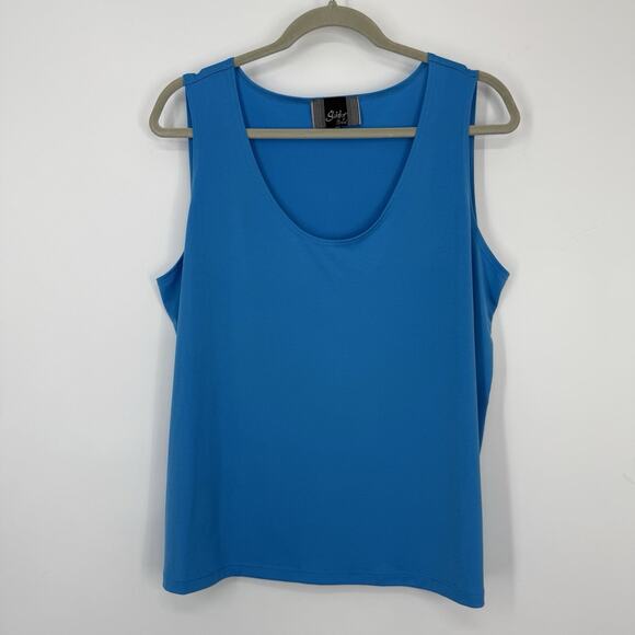Slinky Brand Tank Top size 1X Scoopneck Bright Blue Stretch Jersey Pullover - Picture 4 of 7